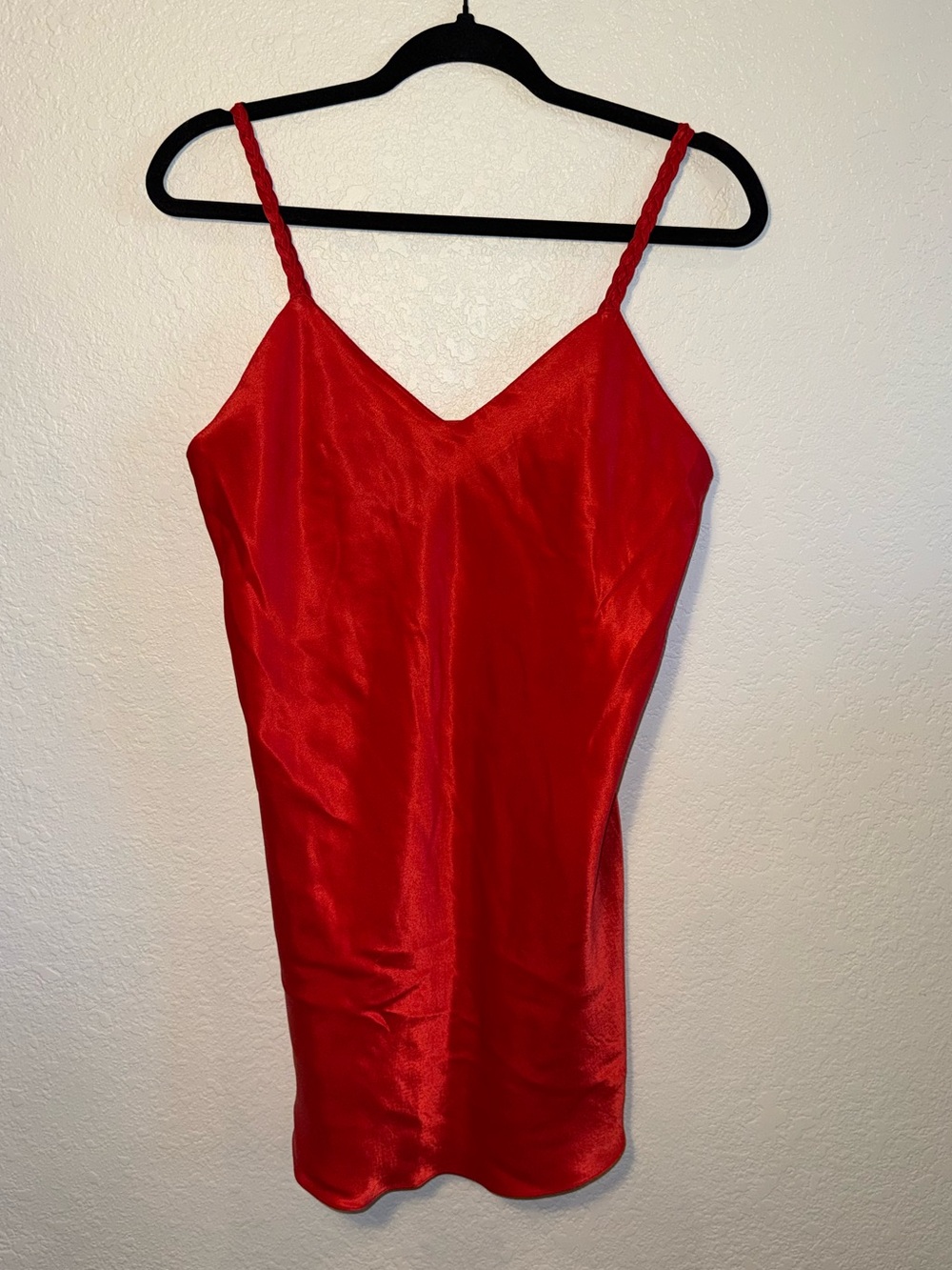 Jennifer Moore Vintage Red Satin Braided Strap Mini Nightie Chemise Slip Size M